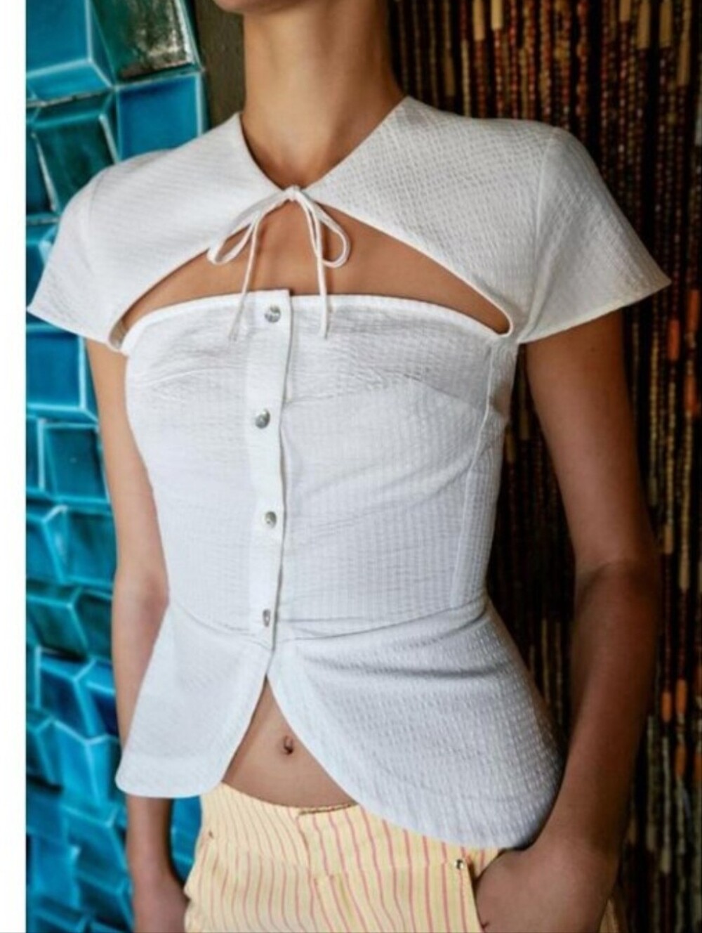ZARA BOW CUT-OUT TOP Sz S New